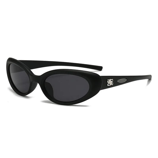 Hot Design Small Oval Futuristic Glasses Women Men Trendy Hip Hop Cat Eye Sunglasses UV400 Anti-ultraviolet Girl's Punk Eyewear