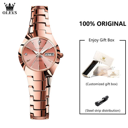 OLEVS 8697 Watches Man Original Quartz Wristwatch Waterproof Luminous Tungsten Steel Week Date Mens&Womens Watches Gift Box