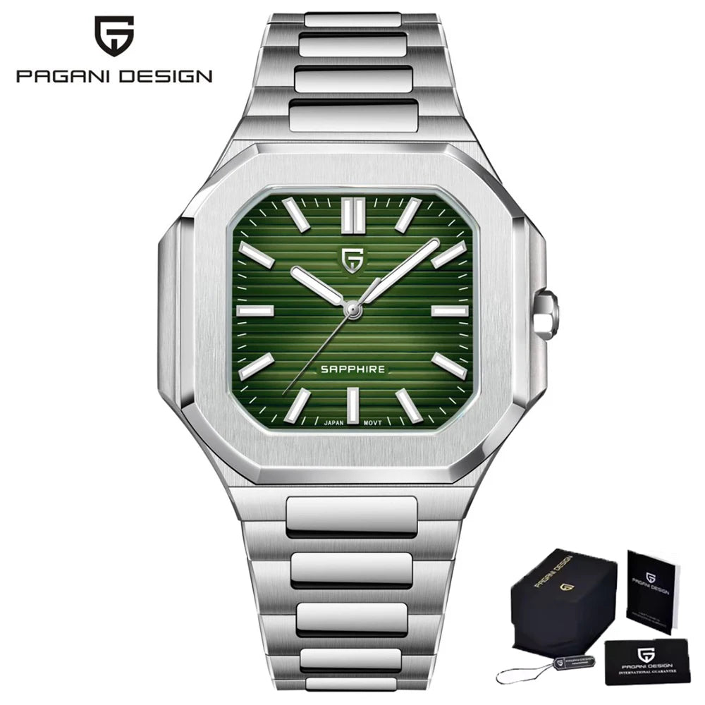 PAGANI DESIGN 2025 New 37MM Square Casual Top brand Men Watch Sapphire Glass Stainless Steel Quartz Watch Gift With Box Relojes