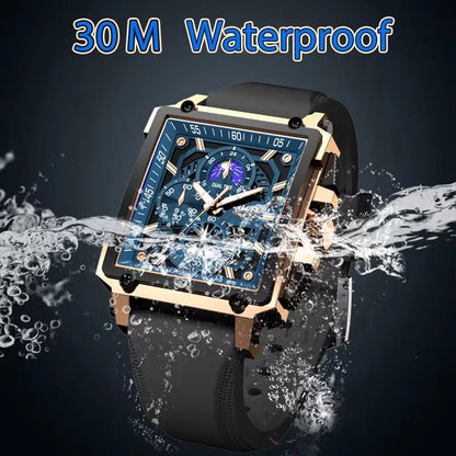 LIGE Mens Watches Brand Luxury Hollow Square Sport Watch For Men Fashion Silicone Strap Waterproof Quartz WristWatch+ Gift Box