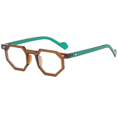 Retro Amber Polygon Small Irregular Square Women Plain Glasses Rivets Men Shades Fashionable Colorful Anti Blue Light Glasses