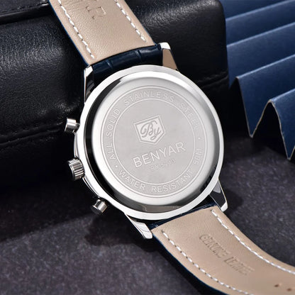 2025 New BENYAR Luxury Men Watches Top Leather Wrist Watch Quartz Watches For Man Shock Resistant Waterproof watch Gift With Box