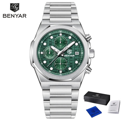2025 New BENYAR Men's Watches Top Brand Luxury Chronograph Quartz Watch For Man Waterproof Luminous Stainless Steel Men Gift Box