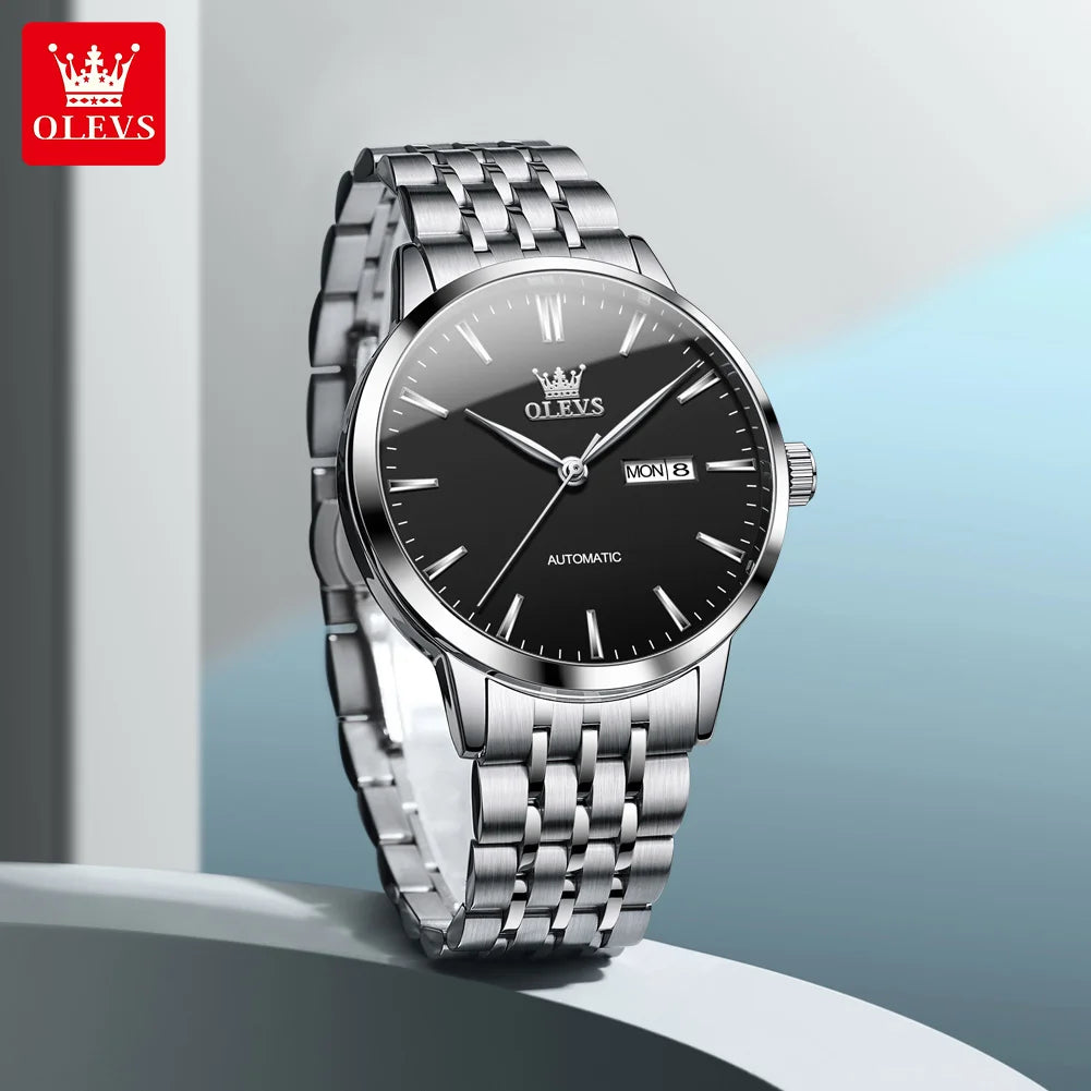 OLEVS Brand Watch Steel Strip Double Calendar Fully Automatic Mechanical Watch Night Light Waterproof Men's Watch 7048