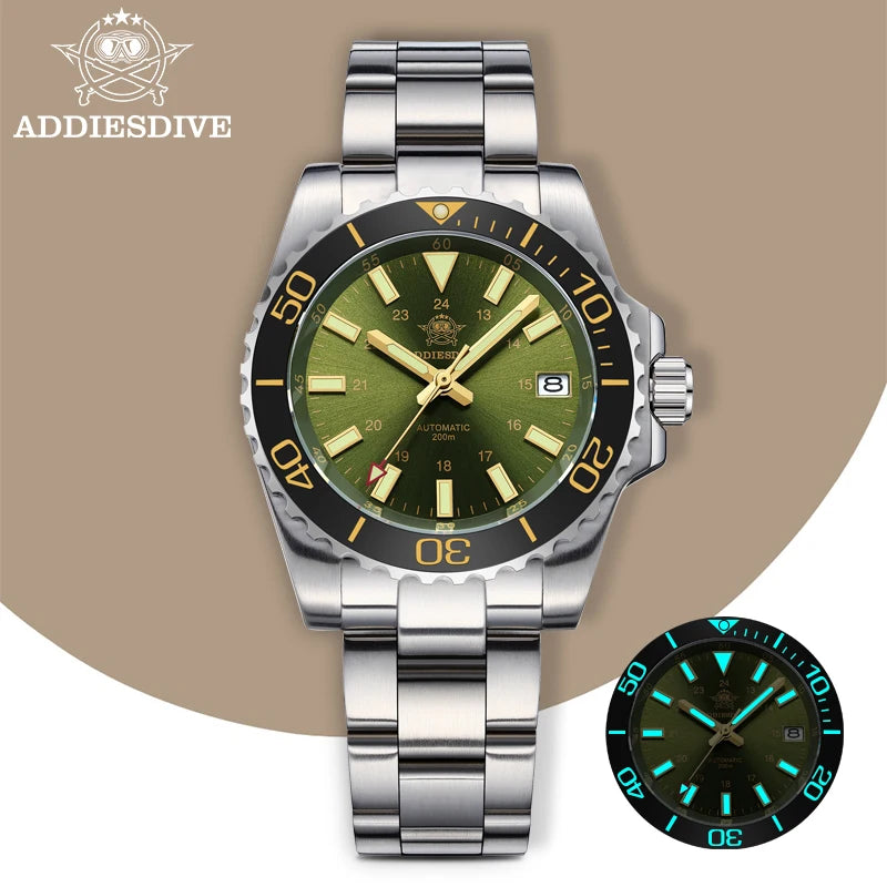 ADDIESDIVE Men's Watch 8215 Mechanical Sapphire Luminous Diving Watch 200m Ceramic Bezel Automatic Watch Clock Gift Watch AD2504