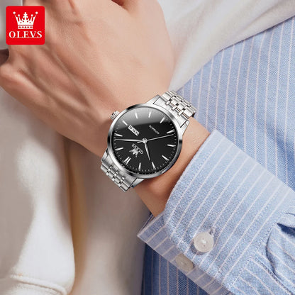 OLEVS Brand Watch Steel Strip Double Calendar Fully Automatic Mechanical Watch Night Light Waterproof Men's Watch 7048