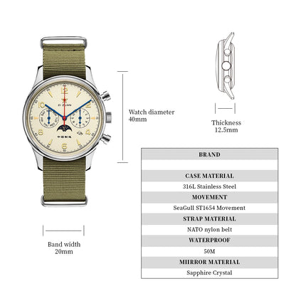 SEAKOSS 1963 Mechanical Wristwatch ST1654 Seagull Movement 24-hour Instruction Air Force Aviation Pilot Calendar Mens Gift Watch