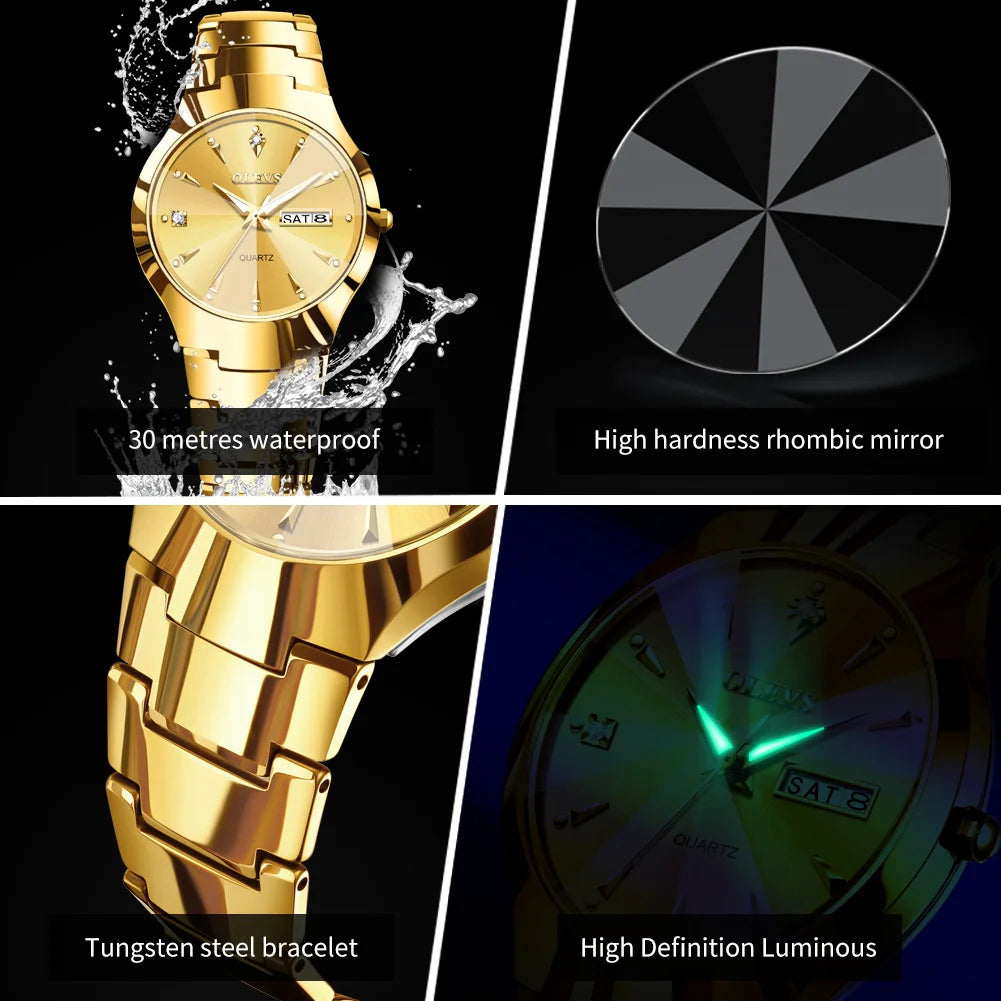 OLEVS 8697 Watches Man Original Quartz Wristwatch Waterproof Luminous Tungsten Steel Week Date Mens&Womens Watches Gift Box