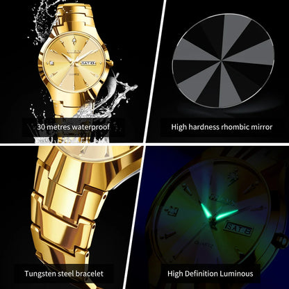 OLEVS 8697 Watches Man Original Quartz Wristwatch Waterproof Luminous Tungsten Steel Week Date Mens&Womens Watches Gift Box
