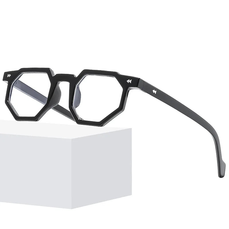 Retro Amber Polygon Small Irregular Square Women Plain Glasses Rivets Men Shades Fashionable Colorful Anti Blue Light Glasses