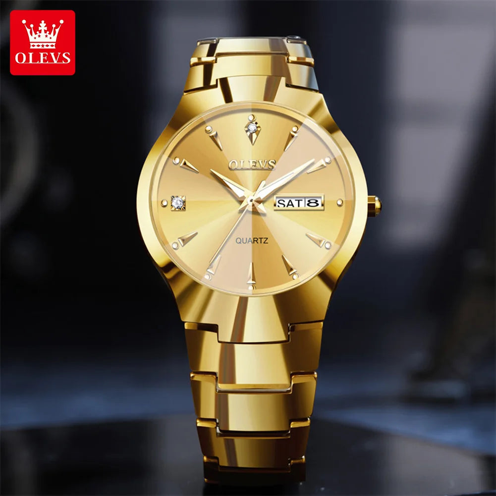 OLEVS 8697 Watches Man Original Quartz Wristwatch Waterproof Luminous Tungsten Steel Week Date Mens&Womens Watches Gift Box