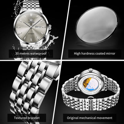 OLEVS Brand Watch Steel Strip Double Calendar Fully Automatic Mechanical Watch Night Light Waterproof Men's Watch 7048