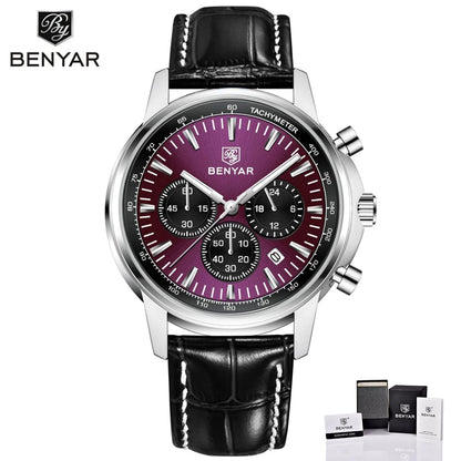 2025 New BENYAR Luxury Men Watches Top Leather Wrist Watch Quartz Watches For Man Shock Resistant Waterproof watch Gift With Box