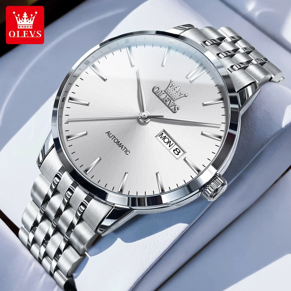 OLEVS Brand Watch Steel Strip Double Calendar Fully Automatic Mechanical Watch Night Light Waterproof Men's Watch 7048
