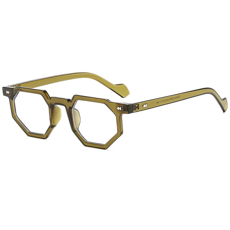Retro Amber Polygon Small Irregular Square Women Plain Glasses Rivets Men Shades Fashionable Colorful Anti Blue Light Glasses