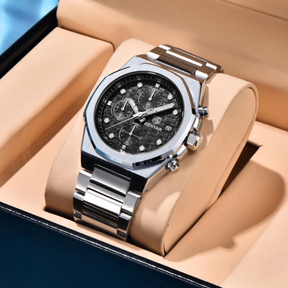 2025 New BENYAR Men's Watches Top Brand Luxury Chronograph Quartz Watch For Man Waterproof Luminous Stainless Steel Men Gift Box