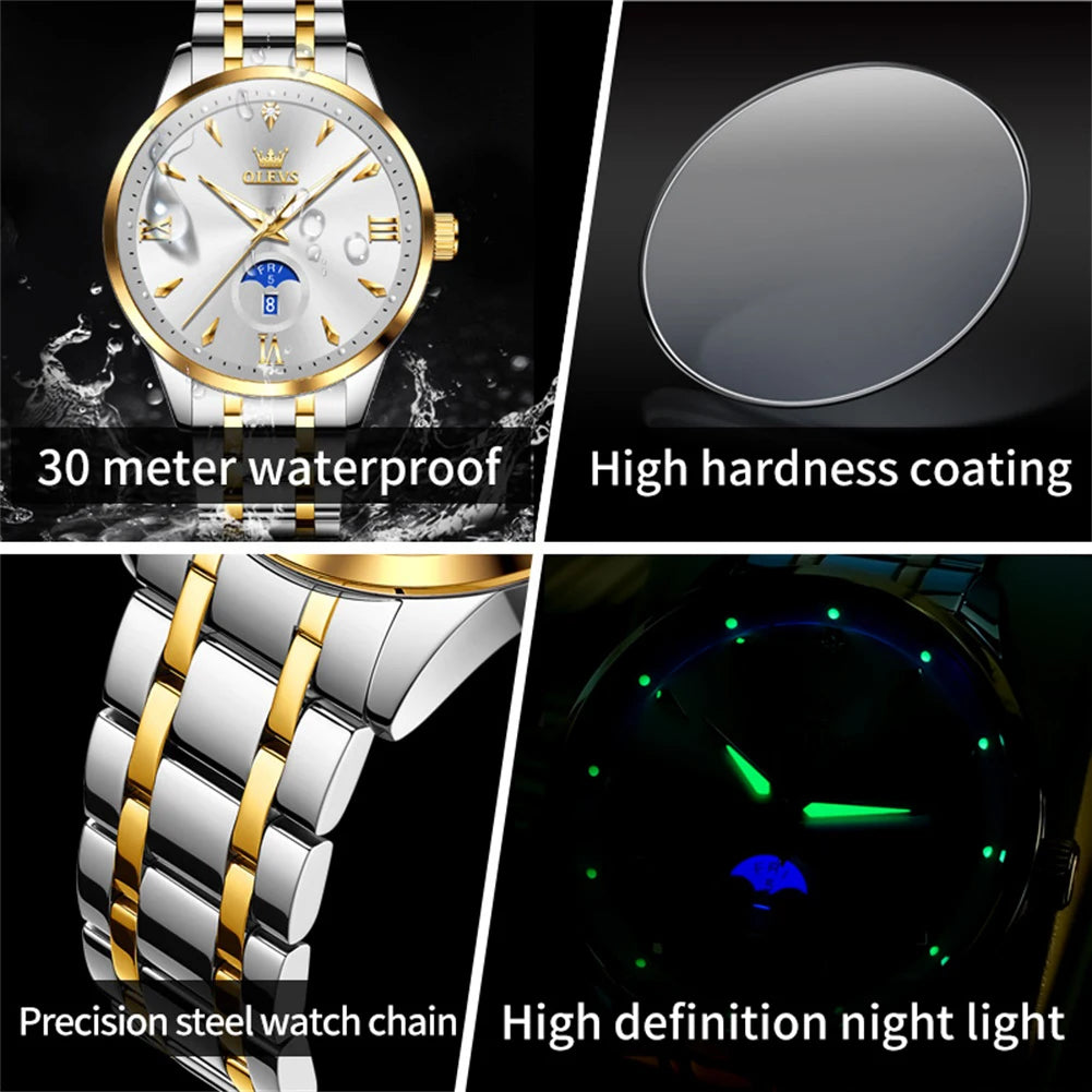 OLEVS Brand Men's Watch Quartz Watch Calendar Week Business Waterproof 3646