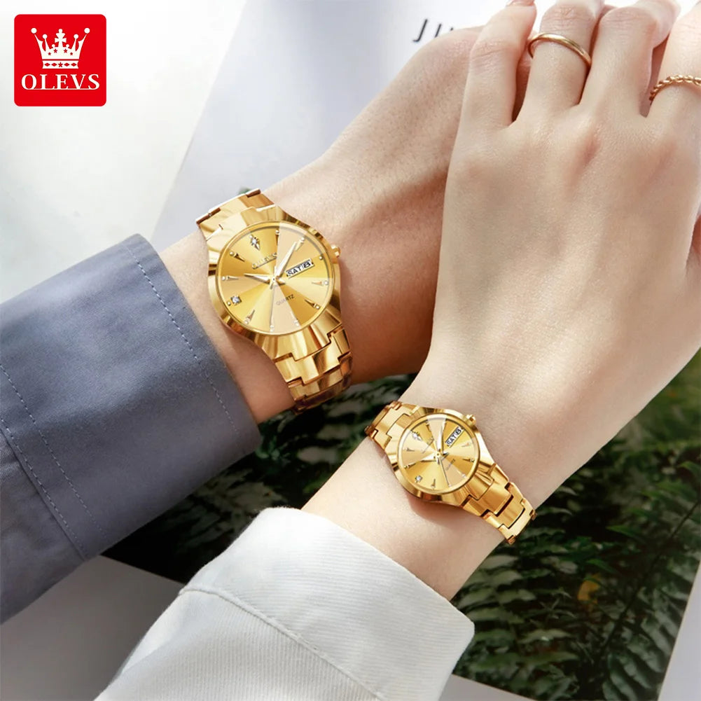 OLEVS 8697 Watches Man Original Quartz Wristwatch Waterproof Luminous Tungsten Steel Week Date Mens&Womens Watches Gift Box