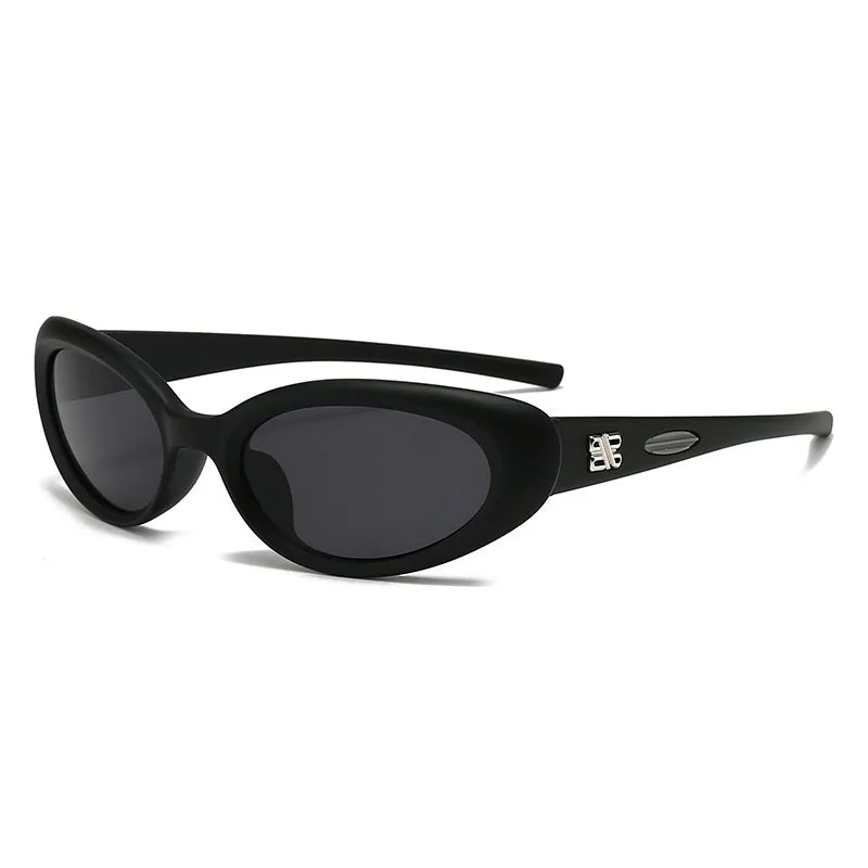 Hot Design Small Oval Futuristic Glasses Women Men Trendy Hip Hop Cat Eye Sunglasses UV400 Anti-ultraviolet Girl's Punk Eyewear