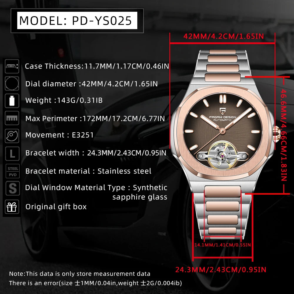 PAGANI DESIGN Tourbillon Men's Watches Top Luxury Automatic Watch For Men Mechanical Wristwatches AR Sapphire Luminous Gift Box