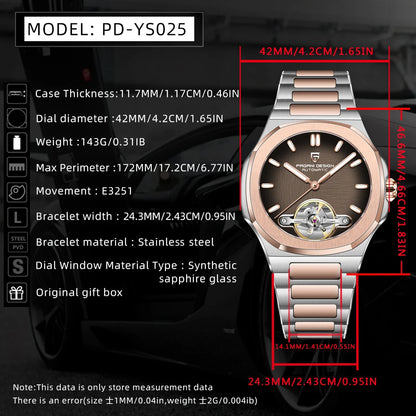 PAGANI DESIGN Tourbillon Men's Watches Top Luxury Automatic Watch For Men Mechanical Wristwatches AR Sapphire Luminous Gift Box