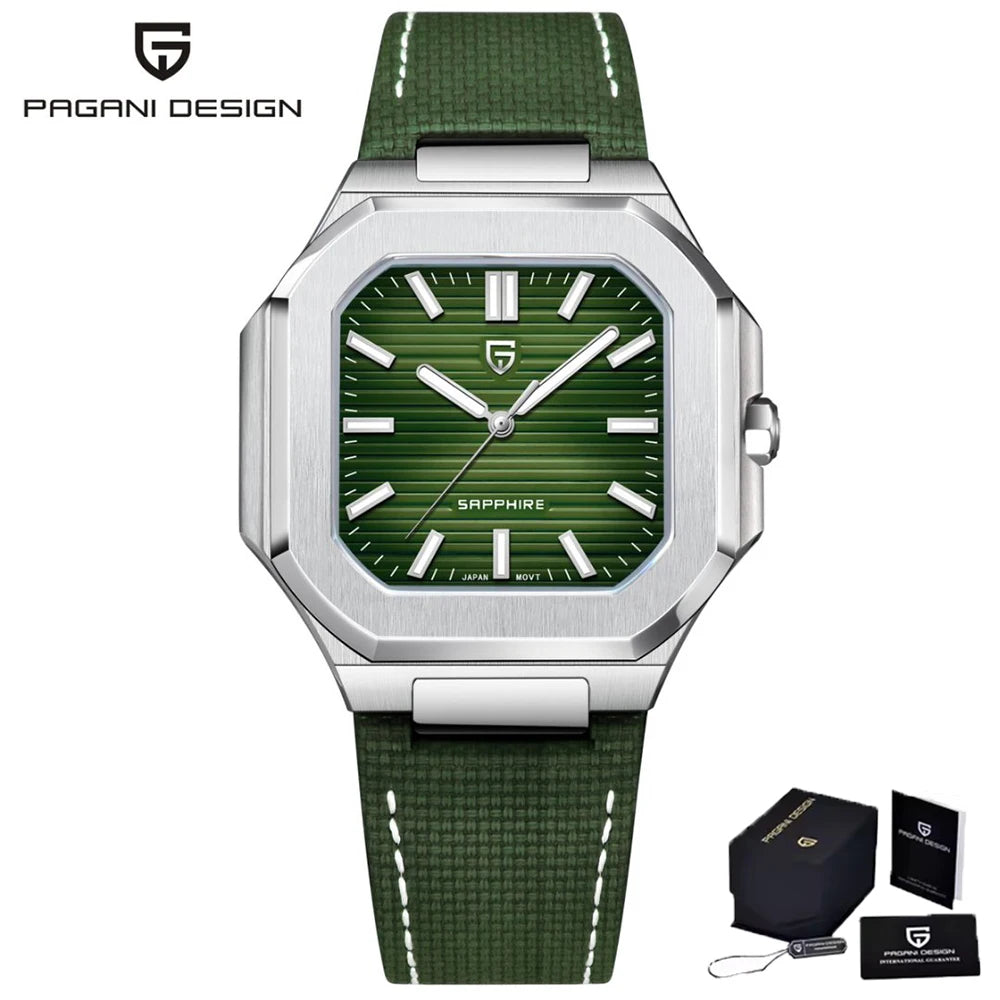 PAGANI DESIGN 2025 New 37MM Square Casual Top brand Men Watch Sapphire Glass Stainless Steel Quartz Watch Gift With Box Relojes