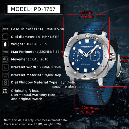 PAGANI DESIGN New Men's Automatic Mechanical Diving Watch 200m Waterproof AR Sapphire Glass Energy Storage Display Gift Box Set