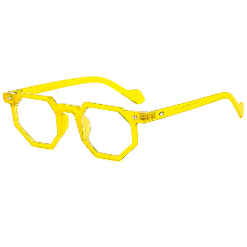 Retro Amber Polygon Small Irregular Square Women Plain Glasses Rivets Men Shades Fashionable Colorful Anti Blue Light Glasses