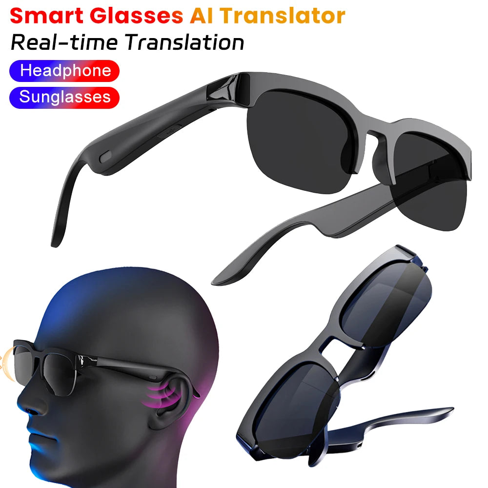 Smart Glasses AI Intelligent Real-time Translation Wireless BT Calling Music Headset Anti-UV Sunglasses Voice Assistant Glasses