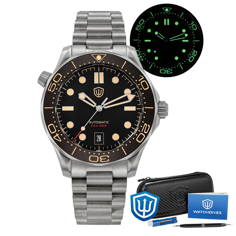 Watchdives WD007 Men Watch NH35 Automatic Movement Sapphire Luxury Watches 200m Waterproof 42mm Titanium Watch with Gift Box