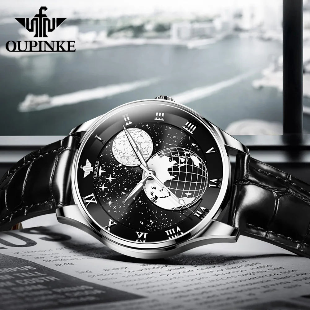OUPINKE Brand Men's Watch Fully Automatic Mechanical Skin Strap Business 3177