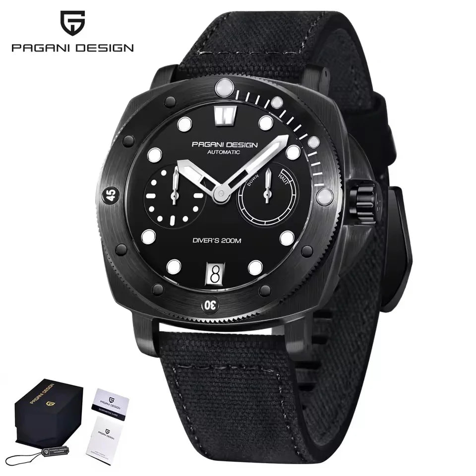 PAGANI DESIGN New Men's Automatic Mechanical Diving Watch 200m Waterproof AR Sapphire Glass Energy Storage Display Gift Box Set