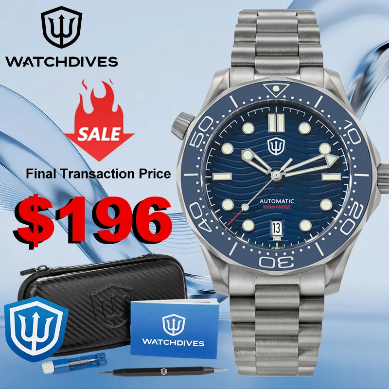 Watchdives WD007 Men Watch NH35 Automatic Movement Sapphire Luxury Watches 200m Waterproof 42mm Titanium Watch with Gift Box
