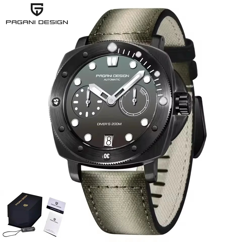 PAGANI DESIGN New Men's Automatic Mechanical Diving Watch 200m Waterproof AR Sapphire Glass Energy Storage Display Gift Box Set