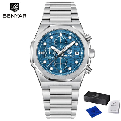 2025 New BENYAR Men's Watches Top Brand Luxury Chronograph Quartz Watch For Man Waterproof Luminous Stainless Steel Men Gift Box