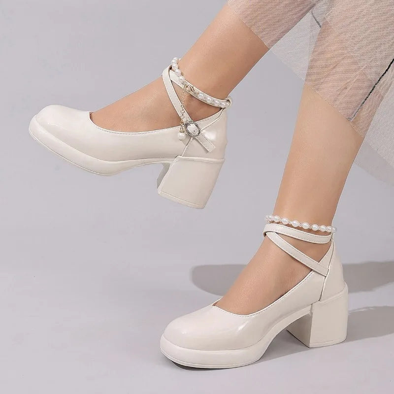 New Women Pumps Shoes Fashion Cross Strap Ladies Shallow Dress Mary Jane Shoes Female Elegant High Heel Footwear Platform Heels