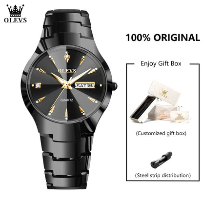 OLEVS 8697 Watches Man Original Quartz Wristwatch Waterproof Luminous Tungsten Steel Week Date Mens&Womens Watches Gift Box