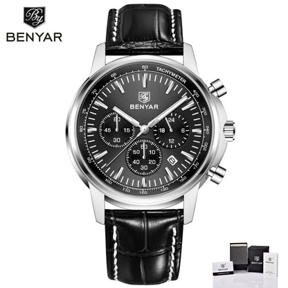 2025 New BENYAR Luxury Men Watches Top Leather Wrist Watch Quartz Watches For Man Shock Resistant Waterproof watch Gift With Box