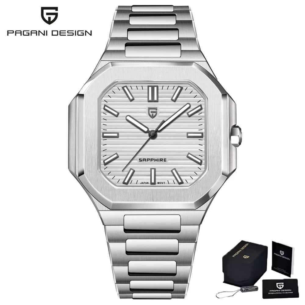 PAGANI DESIGN 2025 New 37MM Square Casual Top brand Men Watch Sapphire Glass Stainless Steel Quartz Watch Gift With Box Relojes
