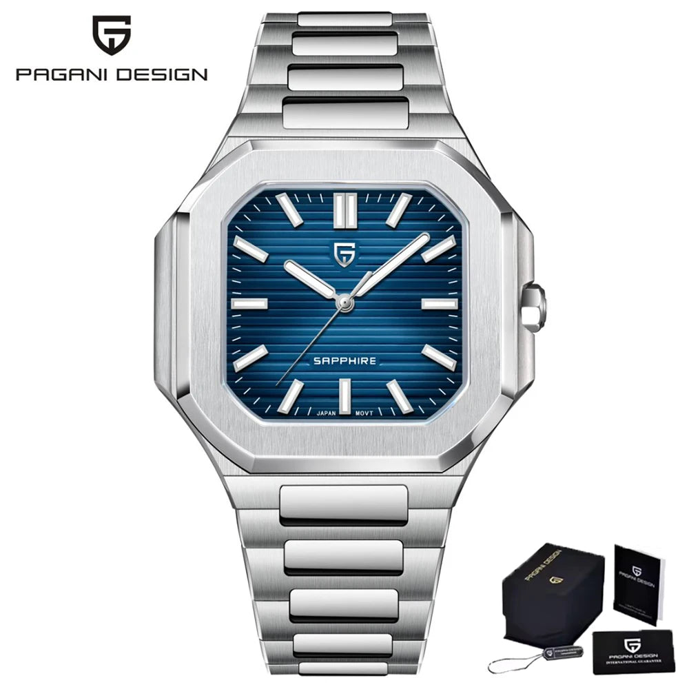 PAGANI DESIGN 2025 New 37MM Square Casual Top brand Men Watch Sapphire Glass Stainless Steel Quartz Watch Gift With Box Relojes