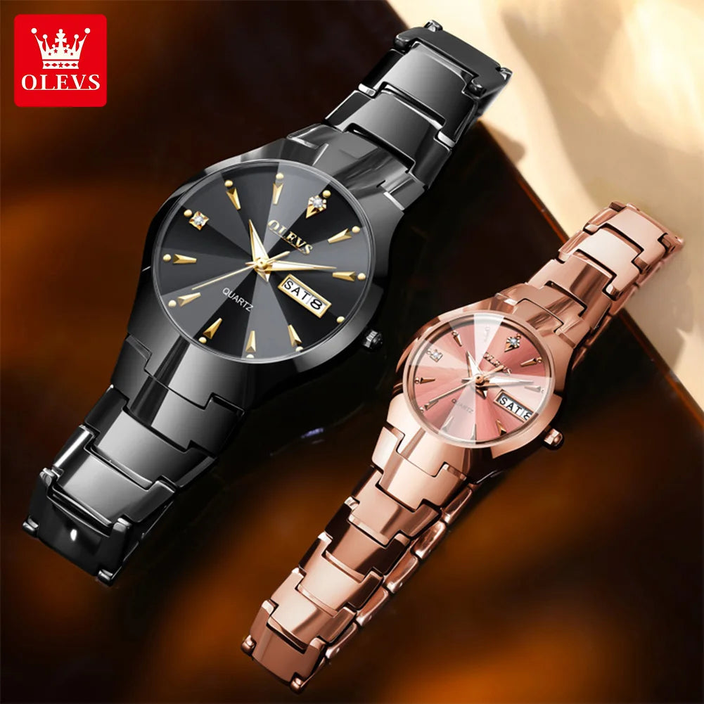 OLEVS 8697 Watches Man Original Quartz Wristwatch Waterproof Luminous Tungsten Steel Week Date Mens&Womens Watches Gift Box