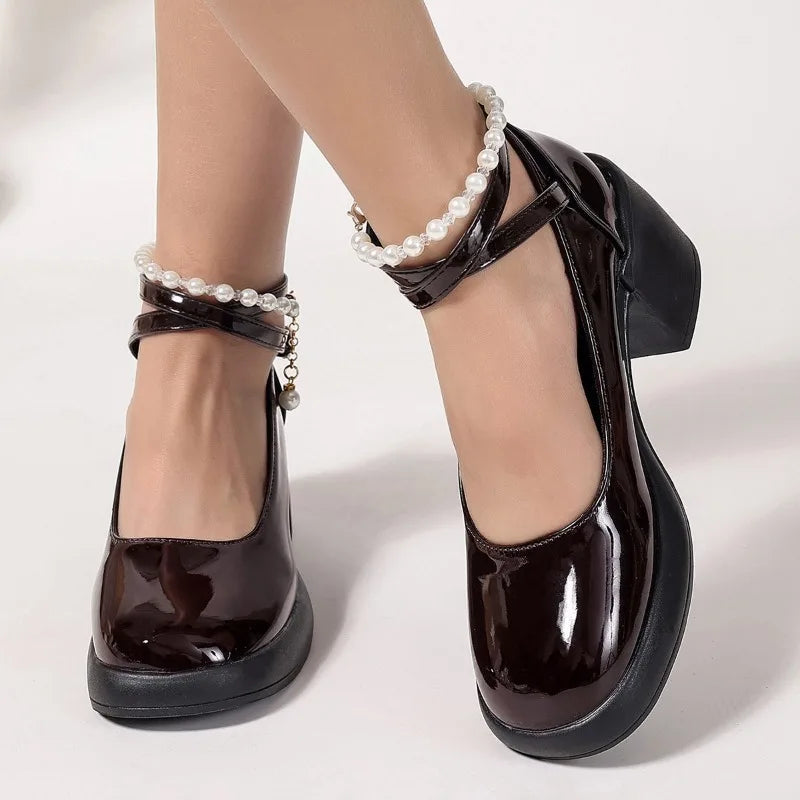 New Women Pumps Shoes Fashion Cross Strap Ladies Shallow Dress Mary Jane Shoes Female Elegant High Heel Footwear Platform Heels