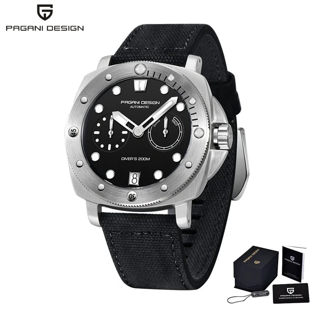 PAGANI DESIGN New Men's Automatic Mechanical Diving Watch 200m Waterproof AR Sapphire Glass Energy Storage Display Gift Box Set