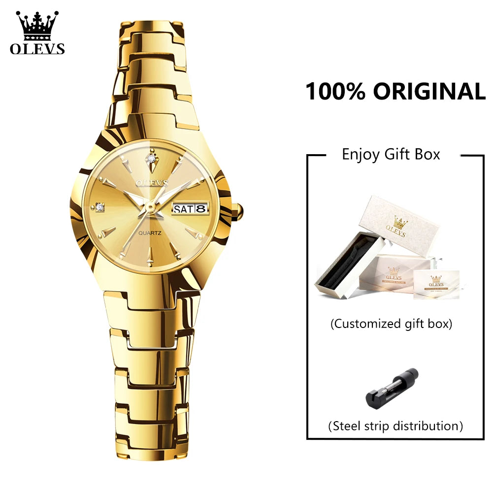 OLEVS 8697 Watches Man Original Quartz Wristwatch Waterproof Luminous Tungsten Steel Week Date Mens&Womens Watches Gift Box
