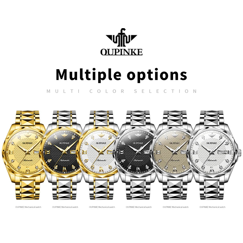 OUPINKE Brand Men's Watch Fully Automatic Mechanical Watch Calendar Week 3243