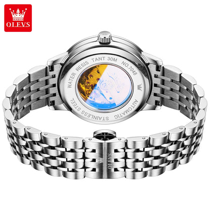 OLEVS Brand Watch Steel Strip Double Calendar Fully Automatic Mechanical Watch Night Light Waterproof Men's Watch 7048