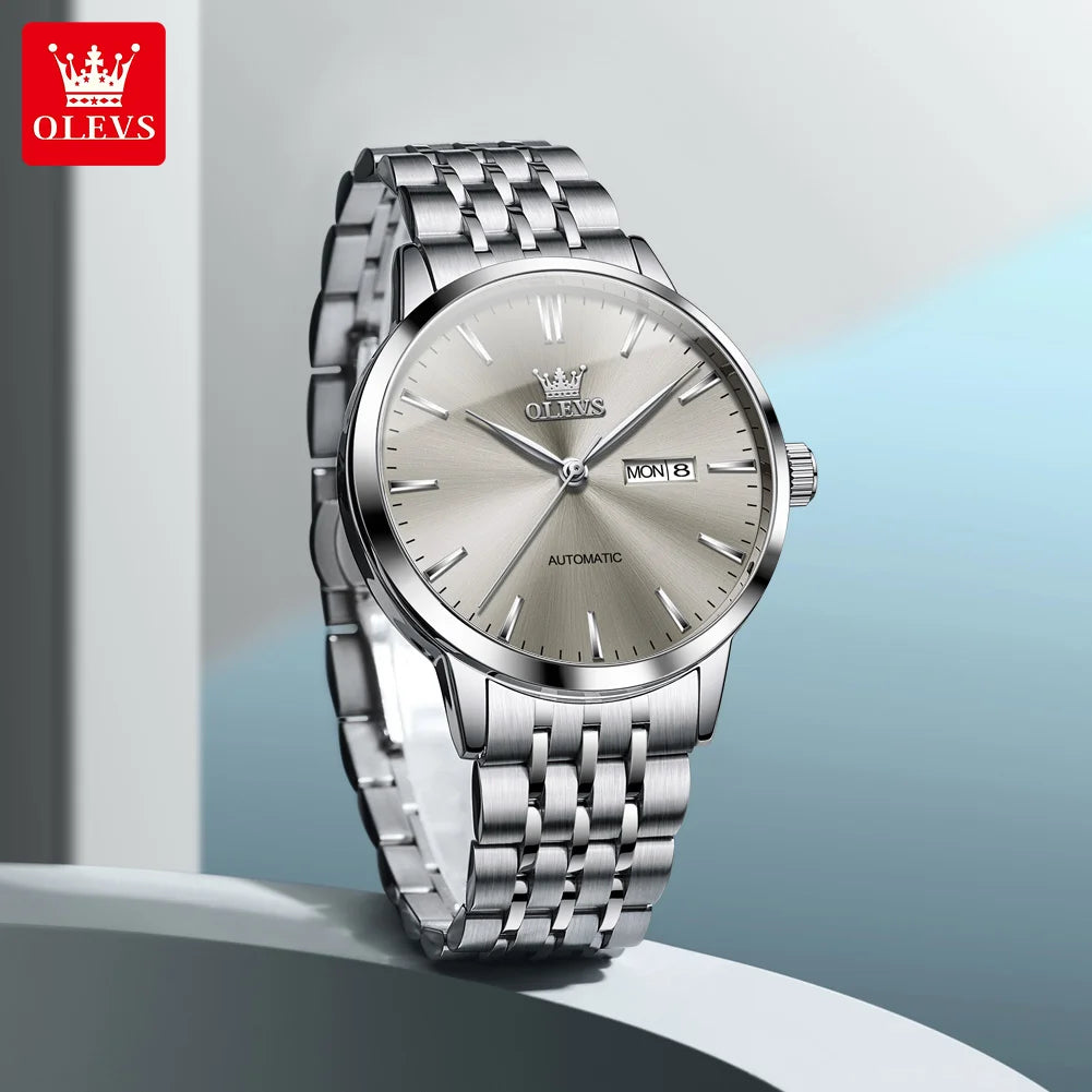 OLEVS Brand Watch Steel Strip Double Calendar Fully Automatic Mechanical Watch Night Light Waterproof Men's Watch 7048