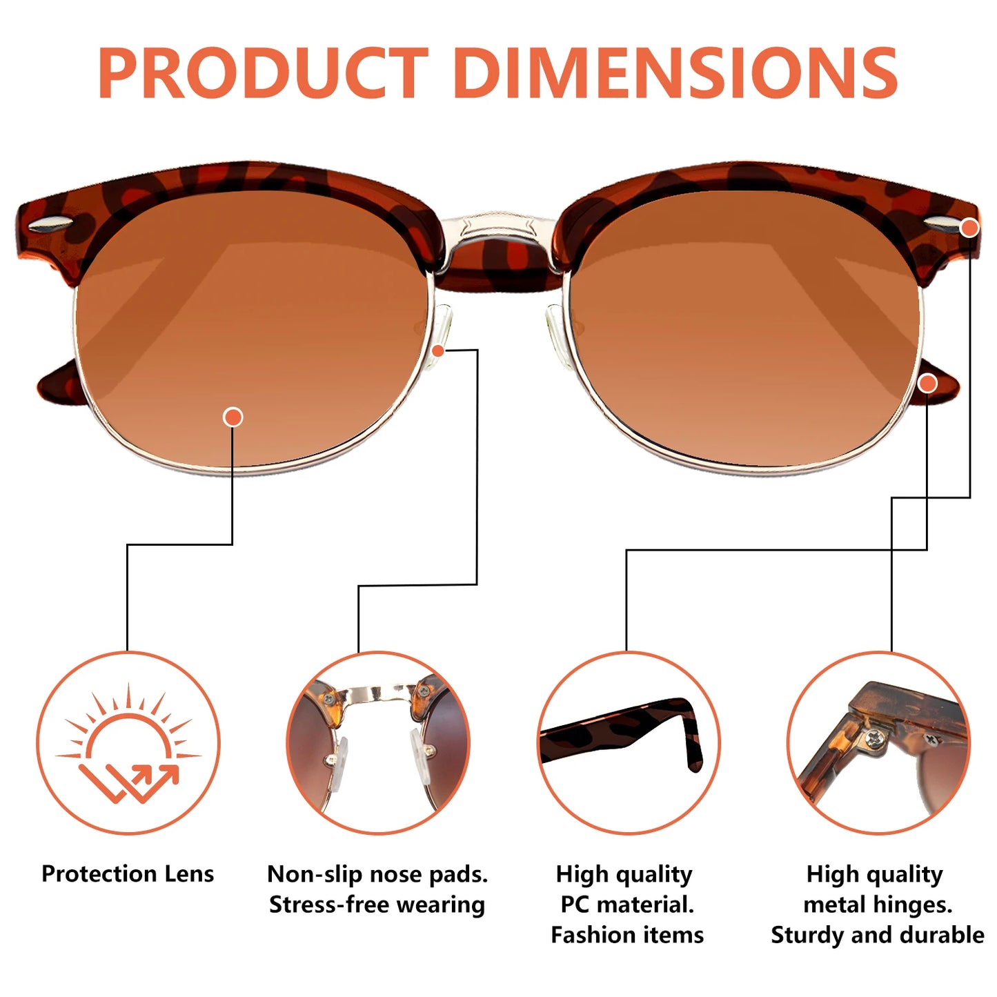 Classic square-framed sunglasses for women and men, 1 pair of vintage sunglasses with a storage bag.