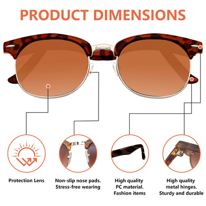 Classic square-framed sunglasses for women and men, 1 pair of vintage sunglasses with a storage bag.