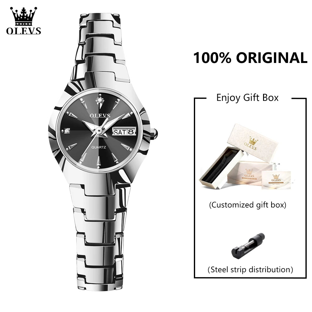 OLEVS 8697 Watches Man Original Quartz Wristwatch Waterproof Luminous Tungsten Steel Week Date Mens&Womens Watches Gift Box